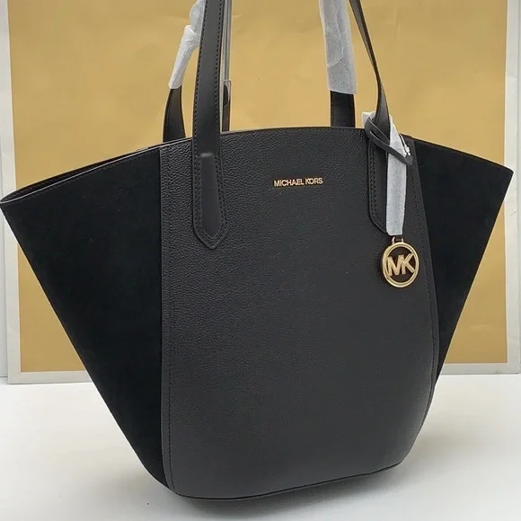 MICHAEL KORS PORTIA LARGE TOTE BLACK COLOR Pebbled leather/ suede - Picture 1 of 14